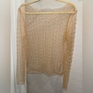 Sheer Beaded Long Sleeve Top women’s size large like new
